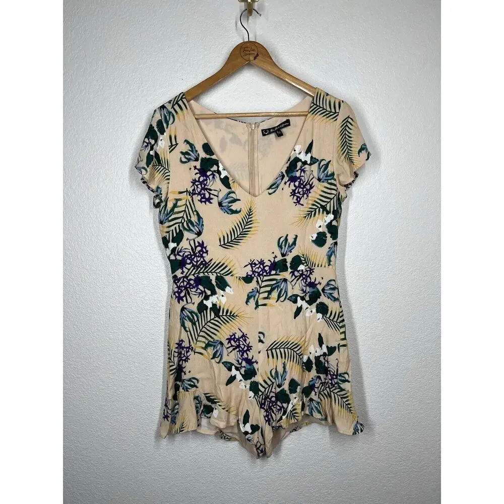 For Love & Lemons Tropical Floral Romper Playsuit Large Ruffled